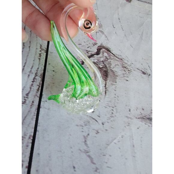 Vintage Miniature Spun Glass/Blown Glass Swan 2.5 Inch Tall Clear/Green - Picture 5 of 7